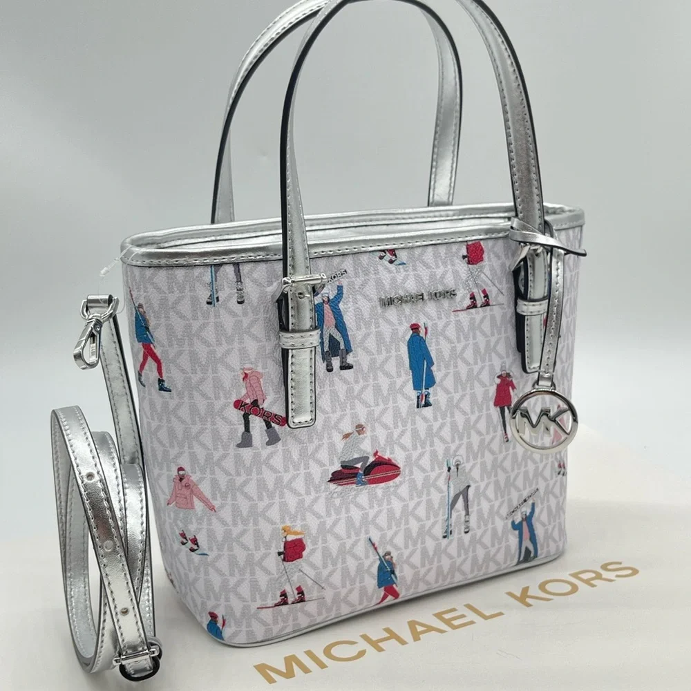 Michael Kors JST Xsmall Top Zip Tote Bag Bright White Multi